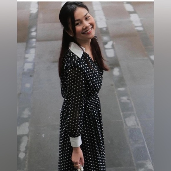 Elegant Black and White Polka Dot Dress - Picture 4 of 11